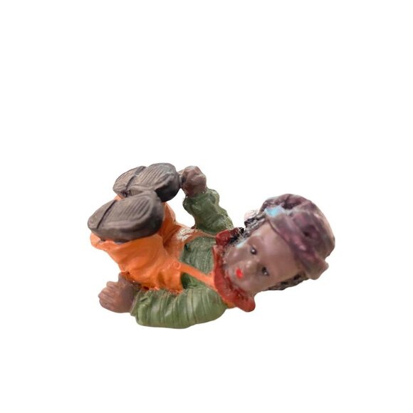 1999 Resin Clown Baby Figurine Orange Overalls 2" Brown Skin - Picture 9 of 10